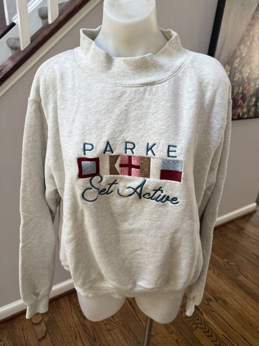 PARKE x SET ACTIVE Flagship Crewneck Mockneck Sweatshirt Embroidered Grey S/M